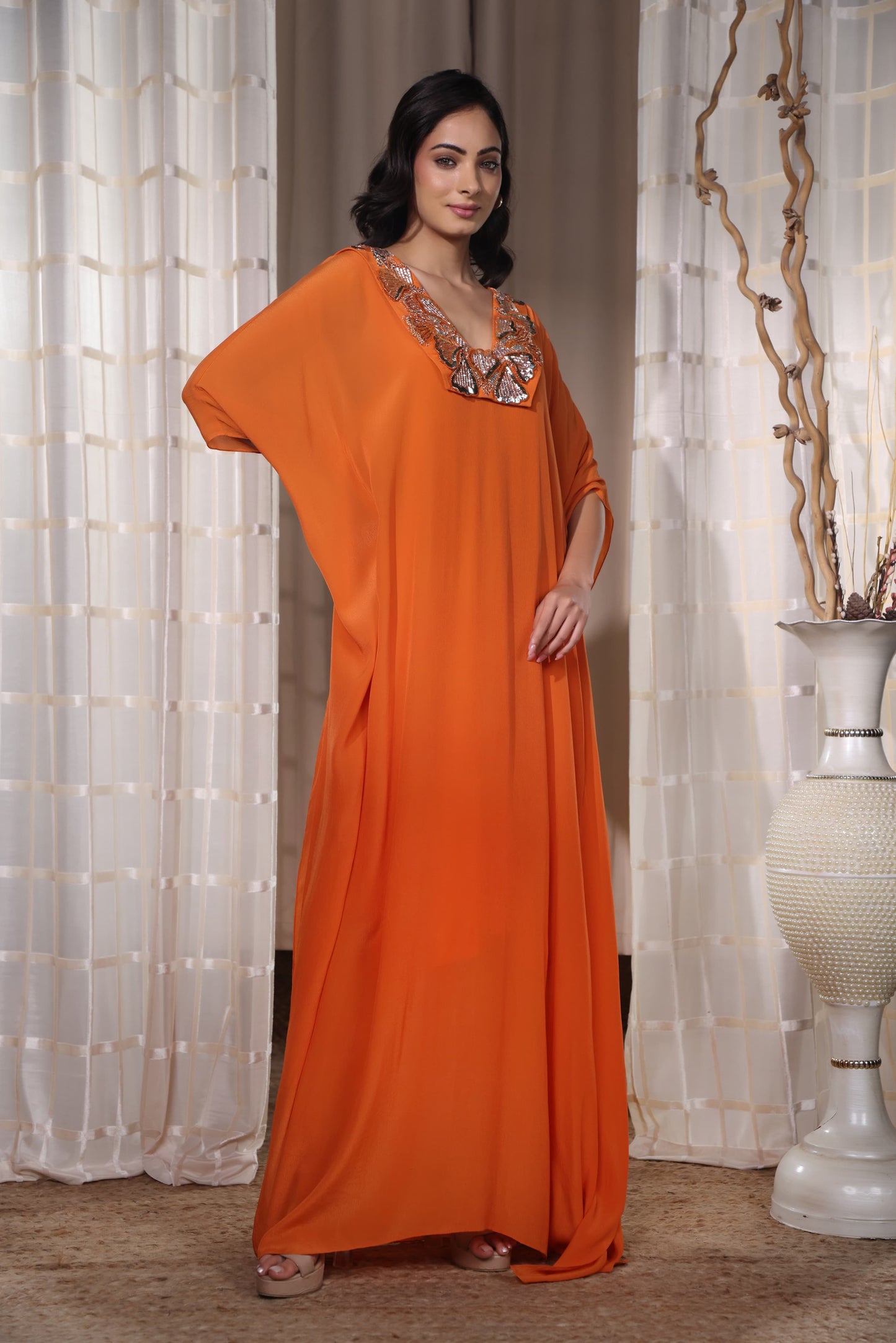 Orange Flowy Kaftaan