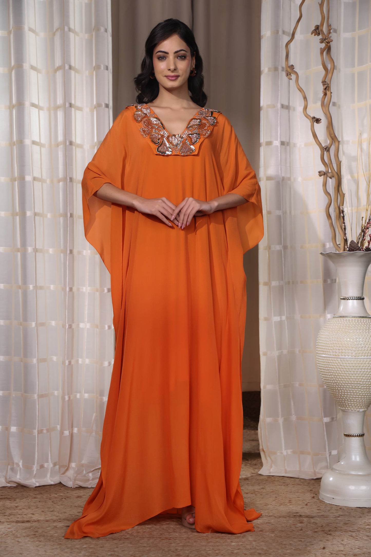 Orange Flowy Kaftaan