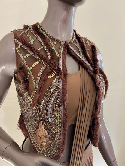 Mocha Jacket Style Drape Saree