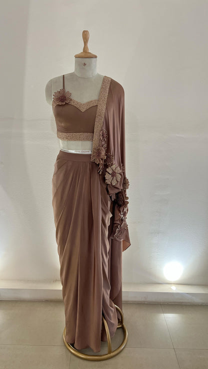 Mocha Flower Drape Saree