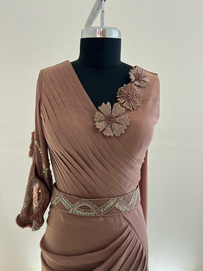 Mocha Jumpsuit Drape Saree