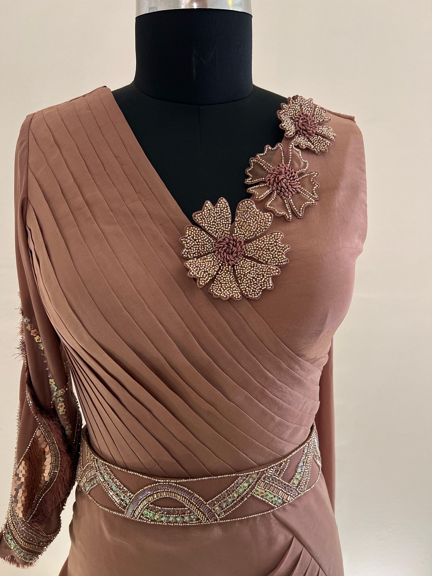 Mocha Jumpsuit Drape Saree