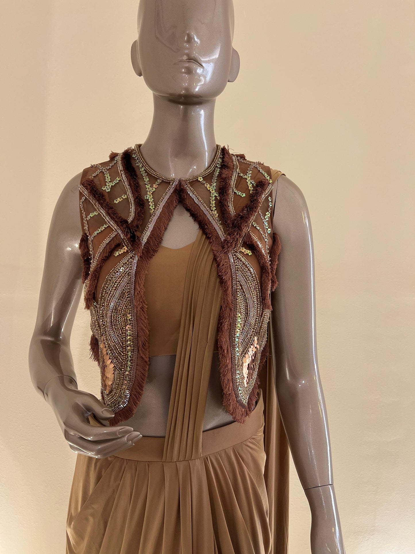 Mocha Jacket Style Drape Saree