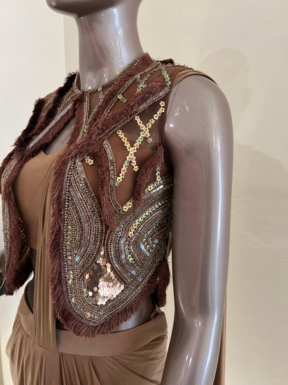Mocha Jacket Style Drape Saree