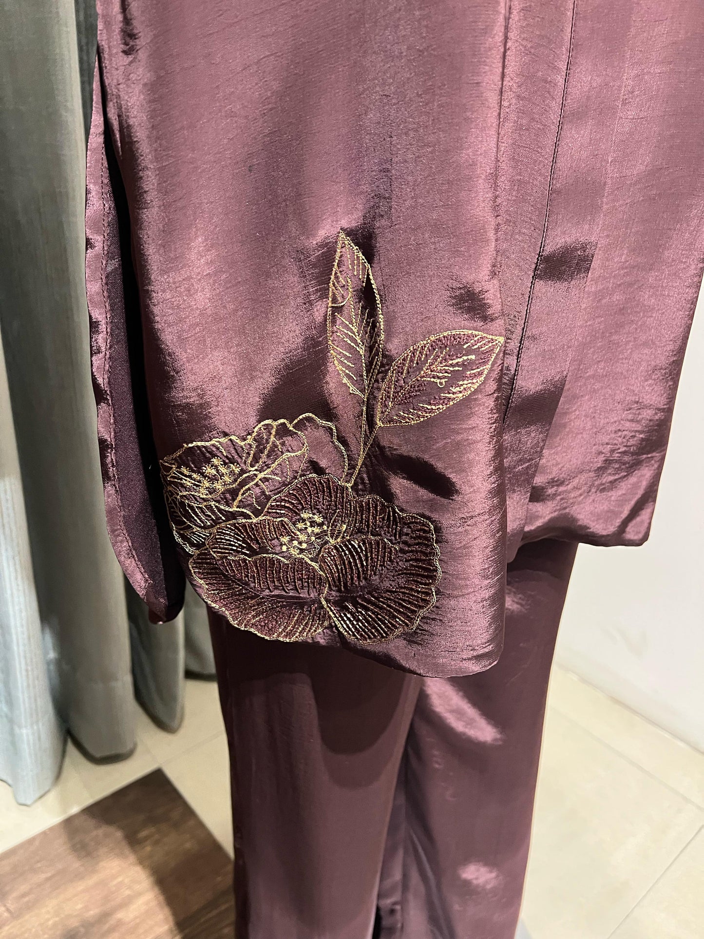 Brown Flower Embellished Co-ord Set