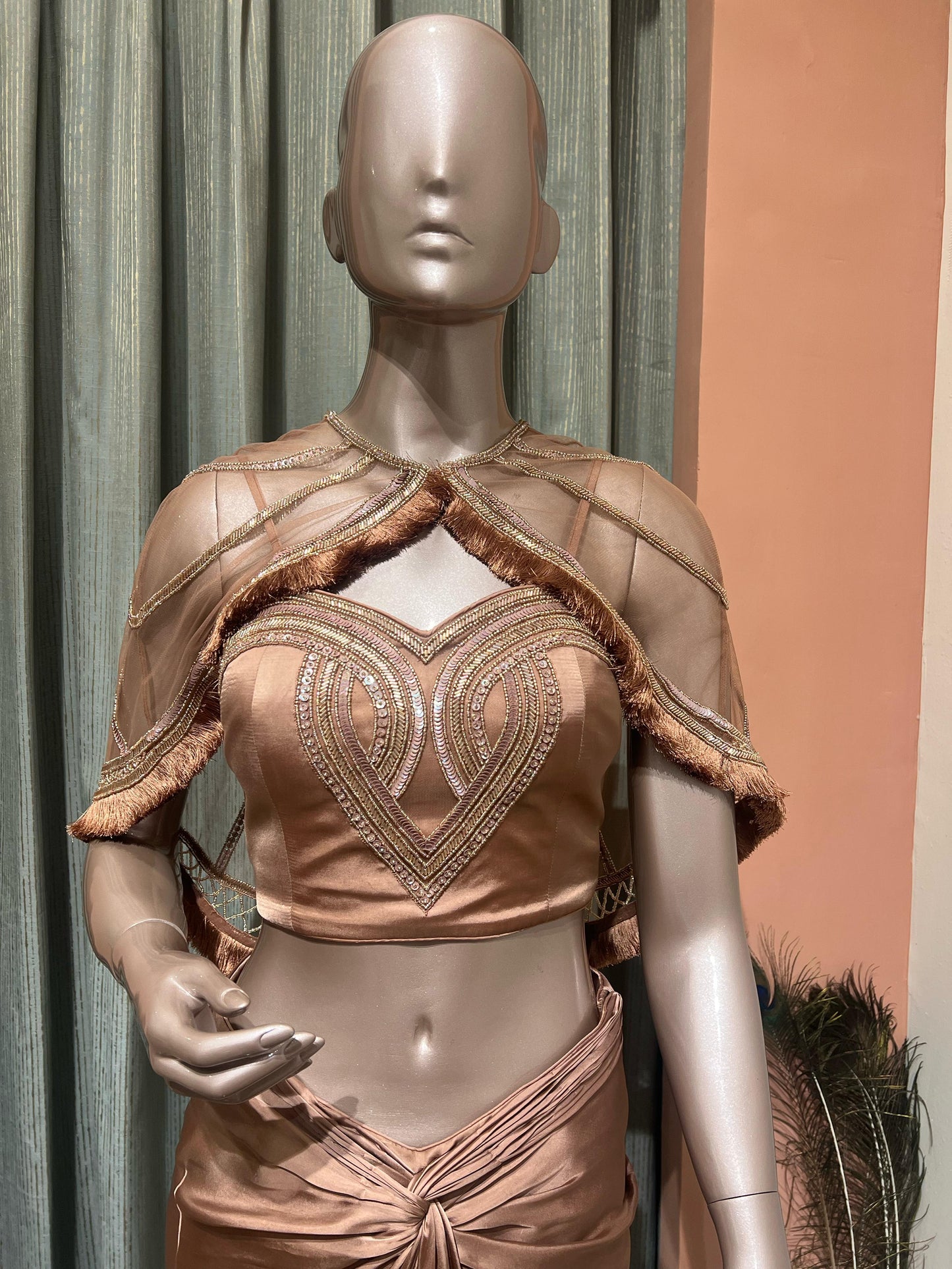Mocha Embroided Cape with Skirt