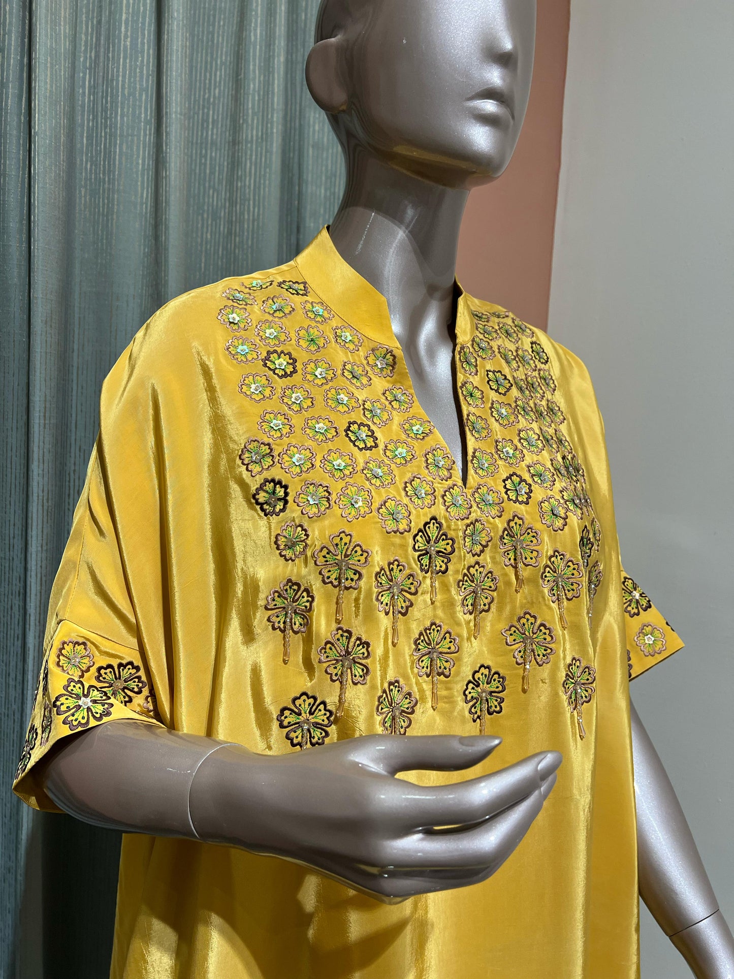 Yellow Embroided Flower Co-ord Set