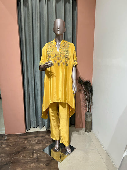 Yellow Embroided Flower Co-ord Set