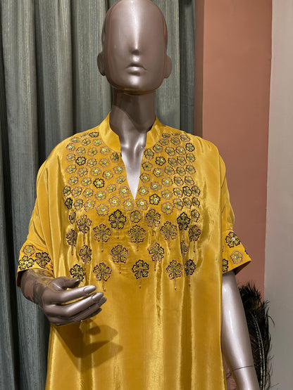 Yellow Embroided Flower Co-ord Set
