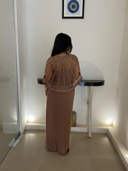 Mocha Embroided Cape with Skirt