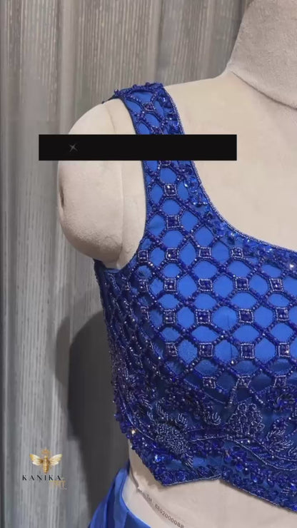 Blue Cutwork Bralet Drape Saree