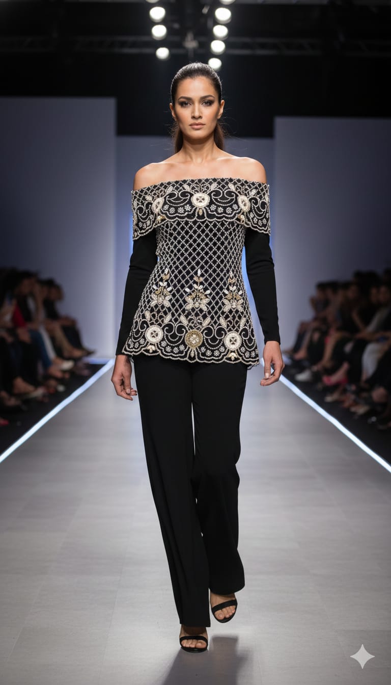 Offshoulder Top with flaired pants